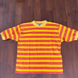 Vintage Y2K Vibrant Striped Tee - Yellow and Red